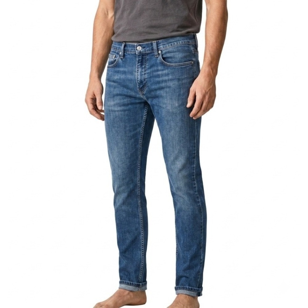 Levis Jeans Mens 32x32 Blue Medium Wash Slim Straight Stretch Denim Casual Y2K